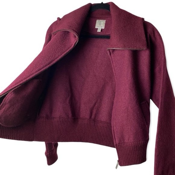 Tristan Merino Wool Burgundy Bomber Jacket - Picture 3 of 8